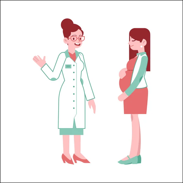 Pregnant woman at checkup with doctor in flat vector illustration. — Stock Vector