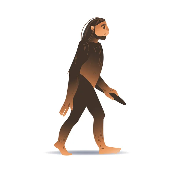 Vektorskizze Höhlenmensch Affen-ähnliches Gehen isoliert — Stockvektor