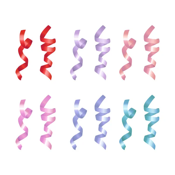 Válcované dekorativní stuhy různých barvách vektorové ilustrace sady. — Stockový vektor
