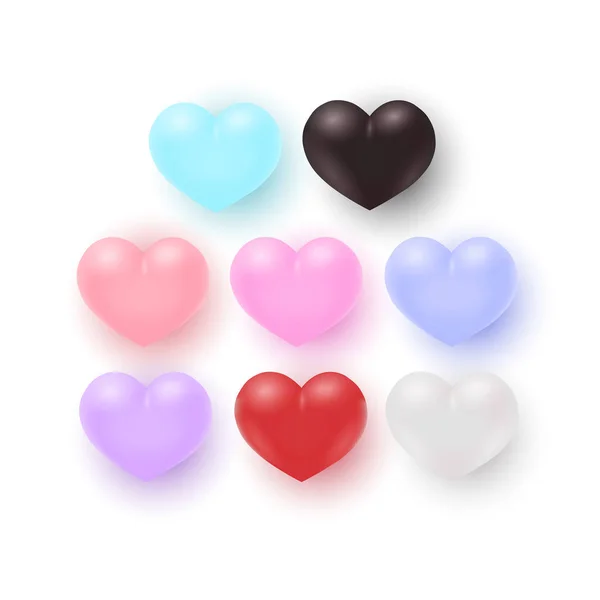 Vektor Illustration Set von Herzformen in verschiedenen Farben. — Stockvektor