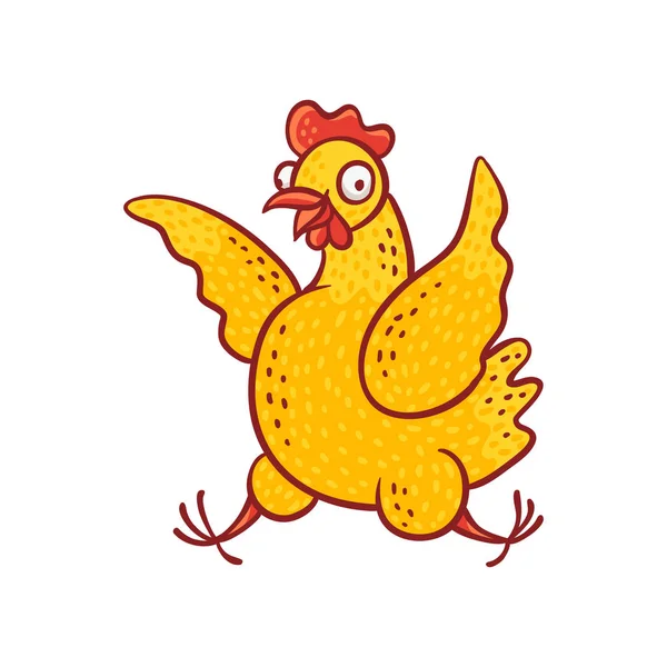 Ilustración vectorial de divertido salto de pollo de dibujos animados con felicidad . — Archivo Imágenes Vectoriales