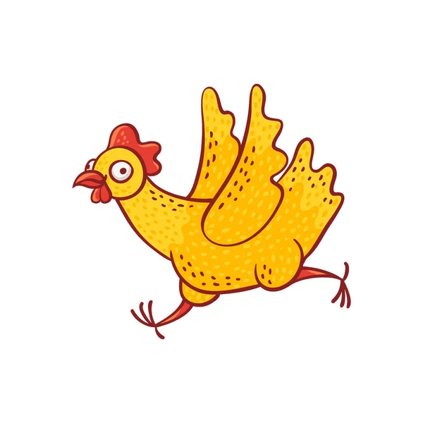 Vector illustration of funny cartoon hen hurry and running fast. — Stock Vector