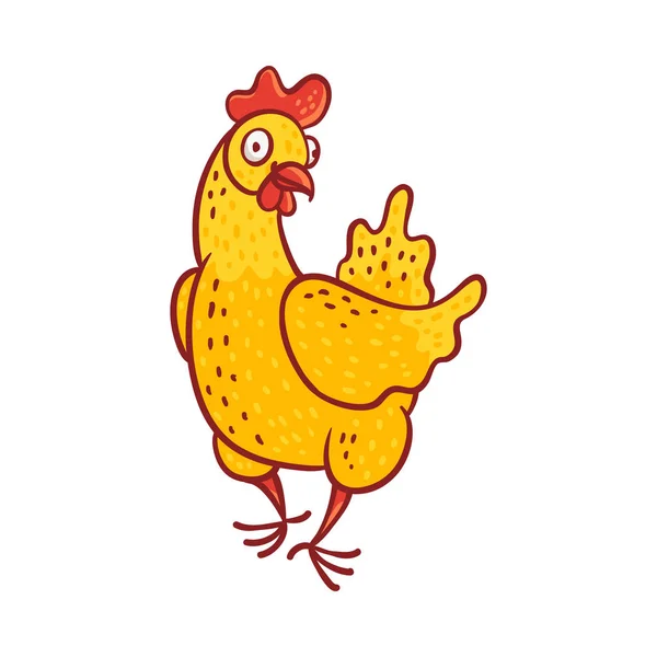 Vector illustration of funny cartoon chicken standing and welcoming or showing. — Stock Vector