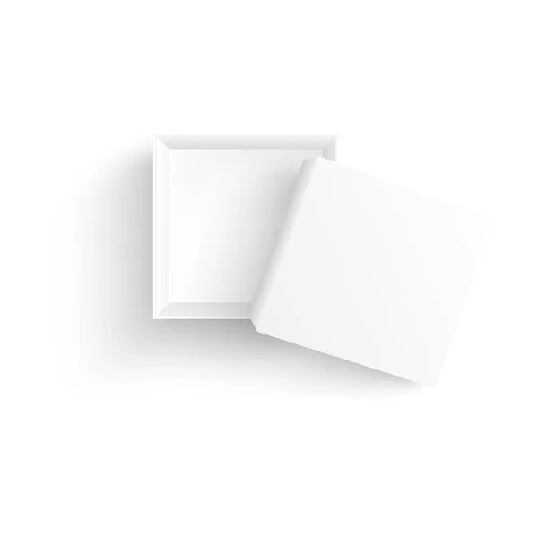 Vue du dessus de la boîte en papier blanc ouverte vide dans un style 3D réaliste . — Image vectorielle