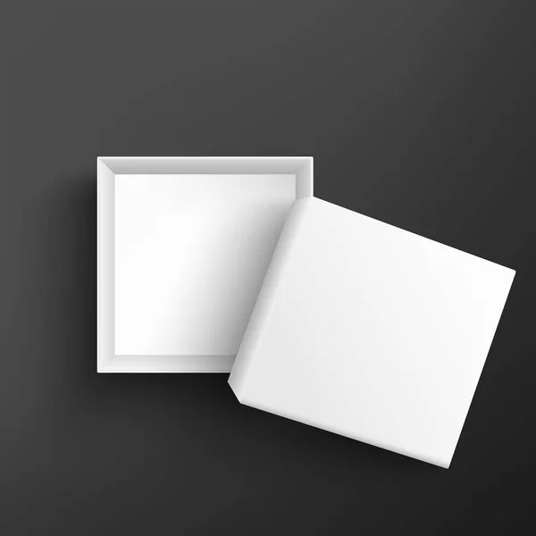 Boîte cadeau vide vectorielle blanche ouverte sur noir — Image vectorielle