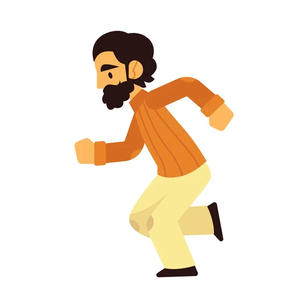 Vector illustration of young bearded man in casual clothing running forward.