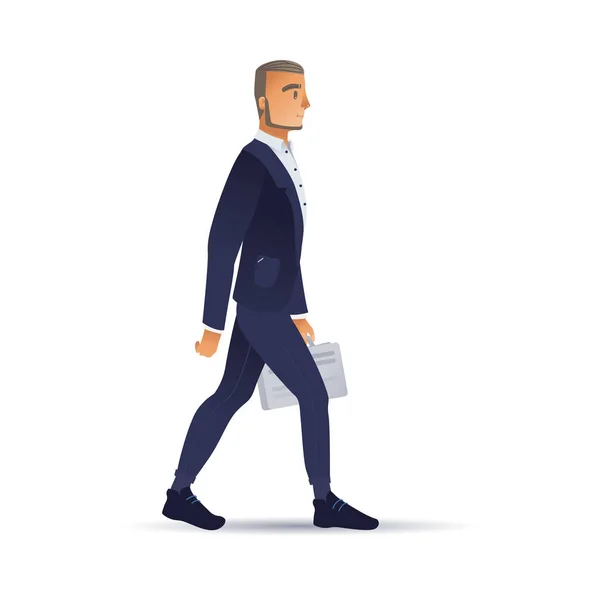 Vektorillustration des Geschäftsmannanzugs mit Aktentasche zu Fuß. — Stockvektor