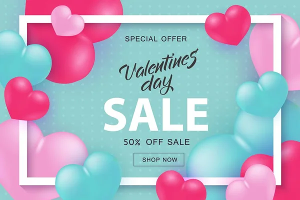 Valentine Day sprzedaż i Oferta Specjalna transparent z znak w białą ramkę z serca. — Wektor stockowy