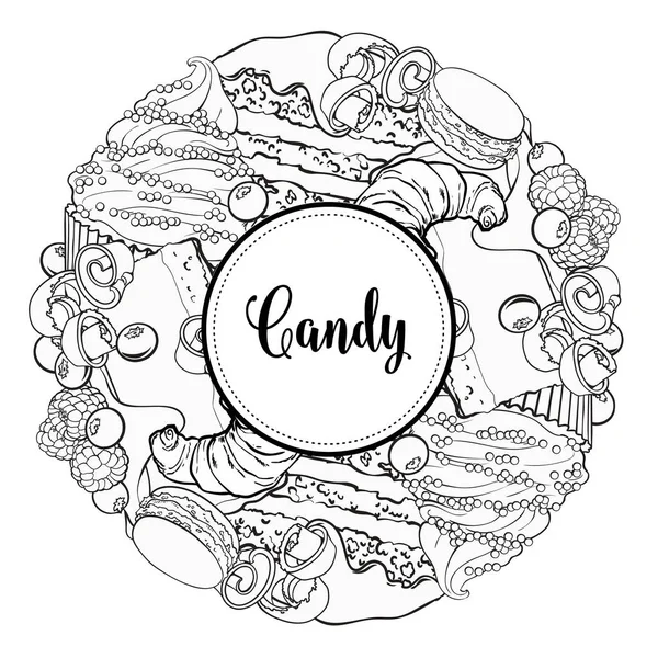 Logo de magasin de bonbons vectoriels avec biscuits cupcake — Image vectorielle