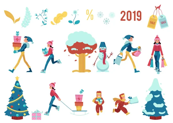 Set illustrazione vettoriale di elementi di vendita vacanze invernali per banner promozionale stagionale . — Vettoriale Stock
