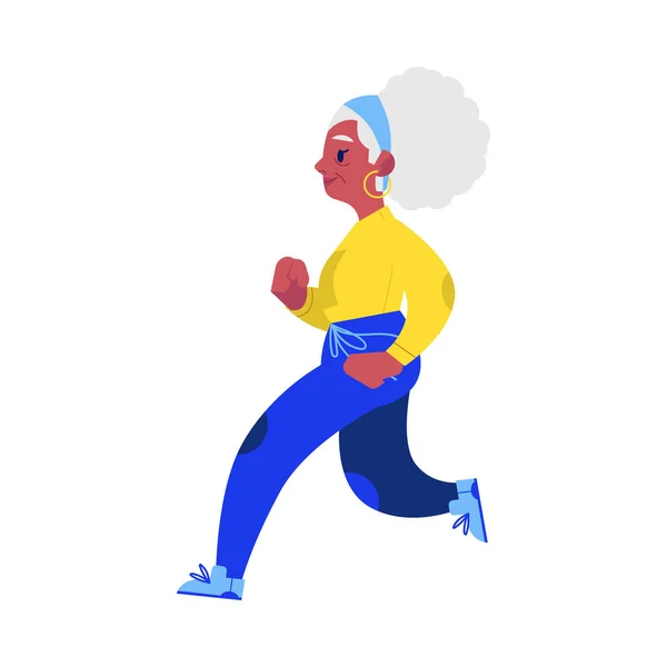 Vector plat bejaarde vrouw in sportsuit joggen — Stockvector