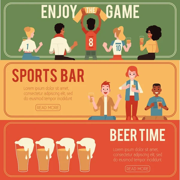 Ilustracja wektorowa ustawić sportu i piwa bar poziome banery. — Wektor stockowy