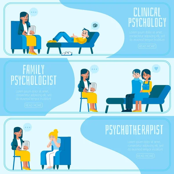 Vektor Illustration Satz von Psychotherapie und Psychologie horizontale Banner. — Stockvektor