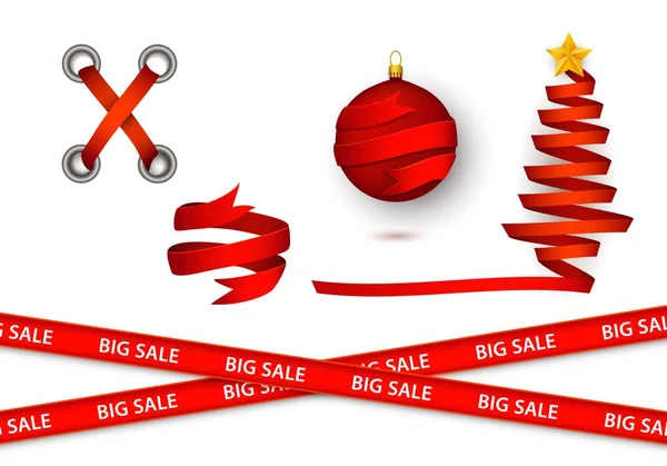 Vector plano cinta roja árbol de navidad con estrella — Vector de stock