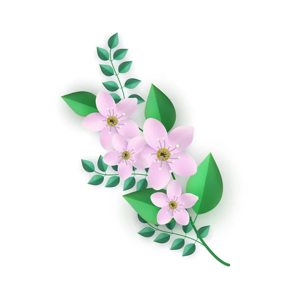 Ilustração vetorial da composição floral - ramo de flores rosa e folhas verdes . — Vetor de Stock