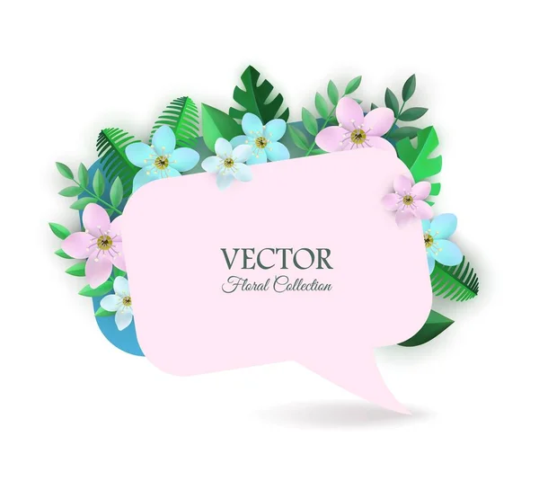 Vector vita vårblommor med bladen affisch — Stock vektor