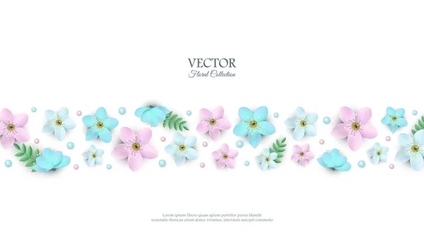 Vector spring white flowers with stems poster — Stock Vector