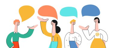 Vector illustration set of talking people with speech bubbles. clipart