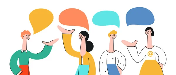 Векторный набор иллюстраций говорящих людей с пузырьками речи . — стоковый вектор