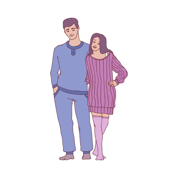 Διάνυσμα σκίτσο ενηλίκων ζευγάρι αγκαλιές στο σπίτι — Διανυσματικό Αρχείο