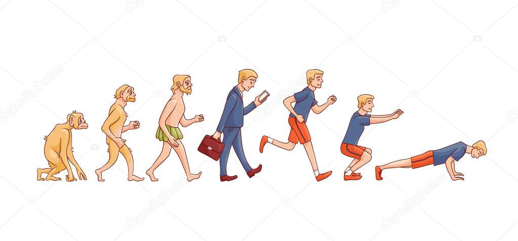 Vector illustration of human evolution from ape to man.