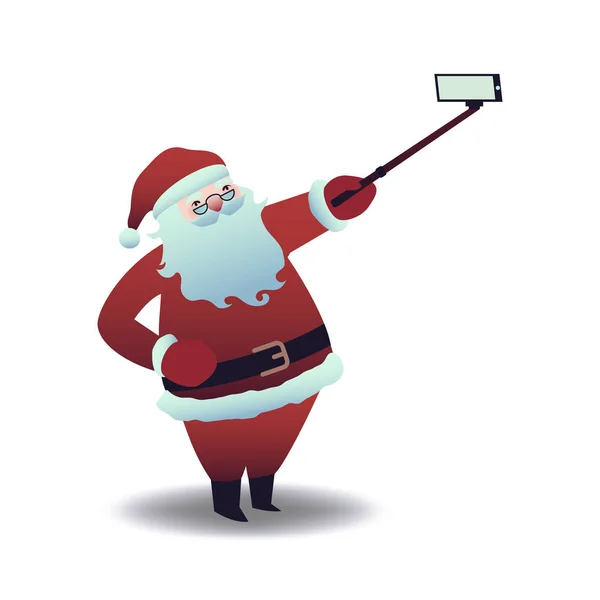 圣诞老人在平面卡通风格的自拍和棍子的向量例证. — 图库矢量图片