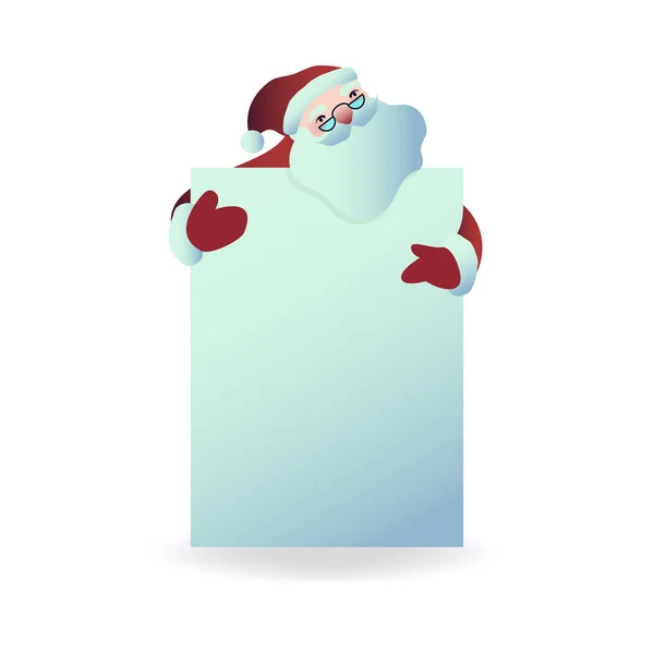 Vectorillustratie Van Santa Claus Bedrijf Lege Bordje Luisterende Platte Cartoon — Stockvector