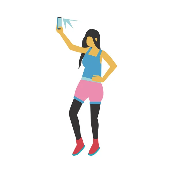 Illustration vectorielle de jeune femme prenant selfie avec caméra smartphone . — Image vectorielle