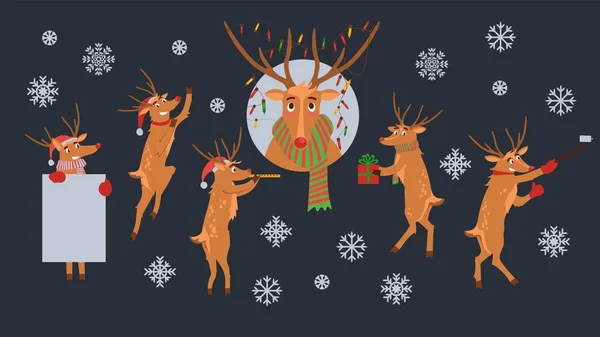 ベクトルのかわいいクリスマス トナカイ文字セット — ストックベクタ