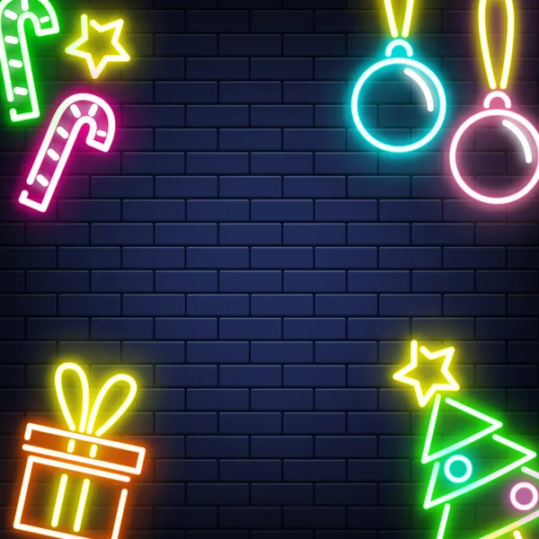 Neon Boże Narodzenie nowy rok tło na ścianie — Wektor stockowy