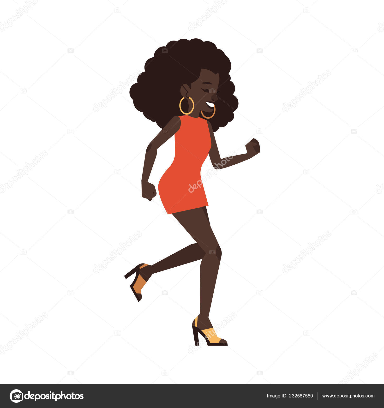 Vector illustration of african woman dancing disco in flat cartoon style.  Stock Vector Image by ©Sabelskaya #232587550