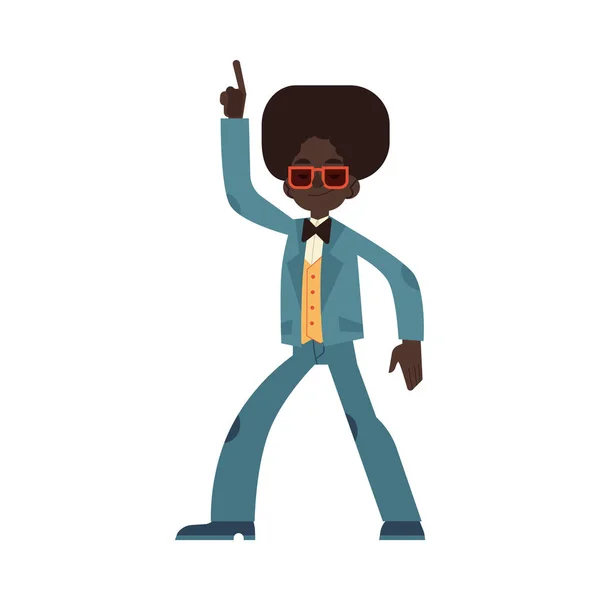 Vector εικονογράφηση της Αφρικής άνδρας χορεύει ντίσκο σε στυλ επίπεδη κινουμένων σχεδίων. — Διανυσματικό Αρχείο