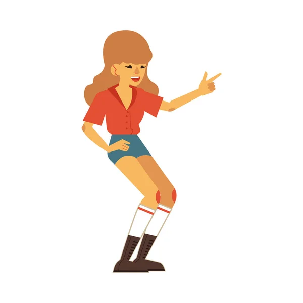 Ilustración vectorial de la mujer bailando disco aislado sobre fondo blanco . — Archivo Imágenes Vectoriales