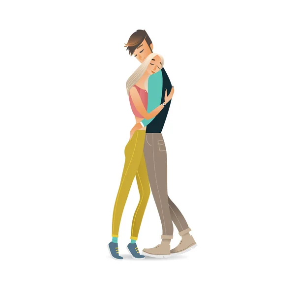 Illustration vectorielle d'un couple de jeunes hommes et de jeunes femmes s'embrassant avec amour et tendresse . — Image vectorielle