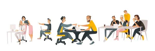 Coworking mededeling vectorillustratie in cartoon stijl instellen. — Stockvector