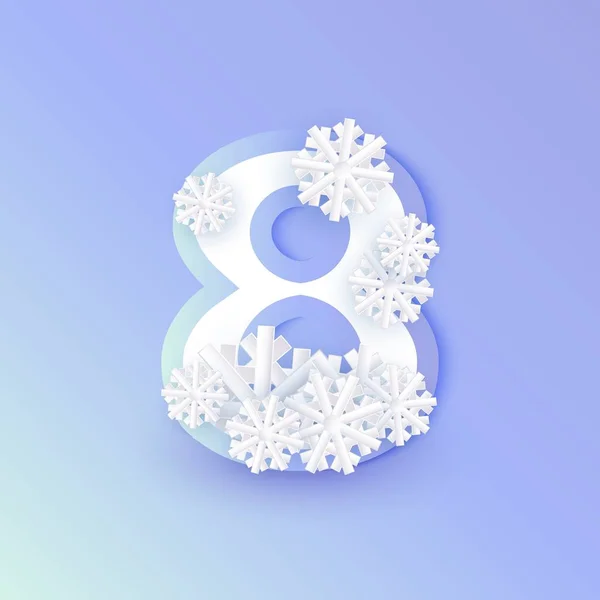 Vector winter eight 8 number with snowflakes, ice — Stock Vector
