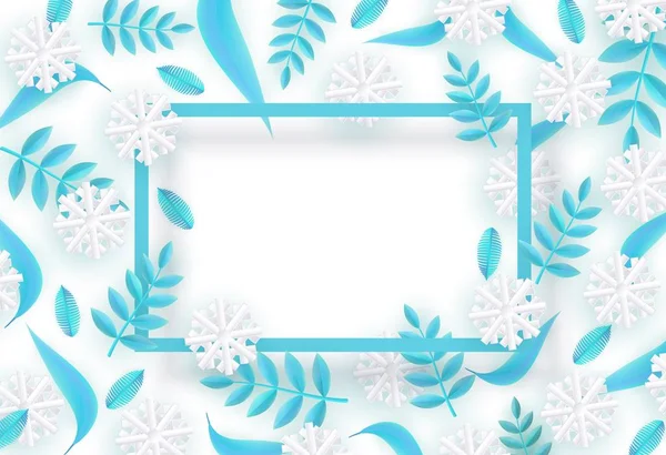 Fondo de invierno vectorial con hojas y copo de nieve — Vector de stock