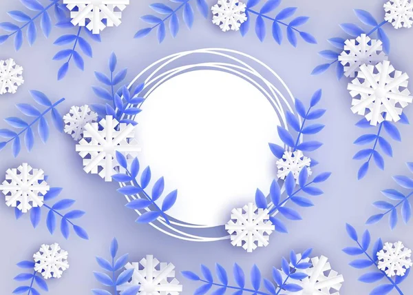 Διάνυσμα φόντο χειμώνα με φύλλα και νιφάδα χιονιού — Διανυσματικό Αρχείο