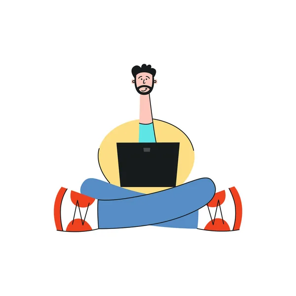 Illustration vectorielle de l'homme avec ordinateur portable dans un style plat . — Image vectorielle