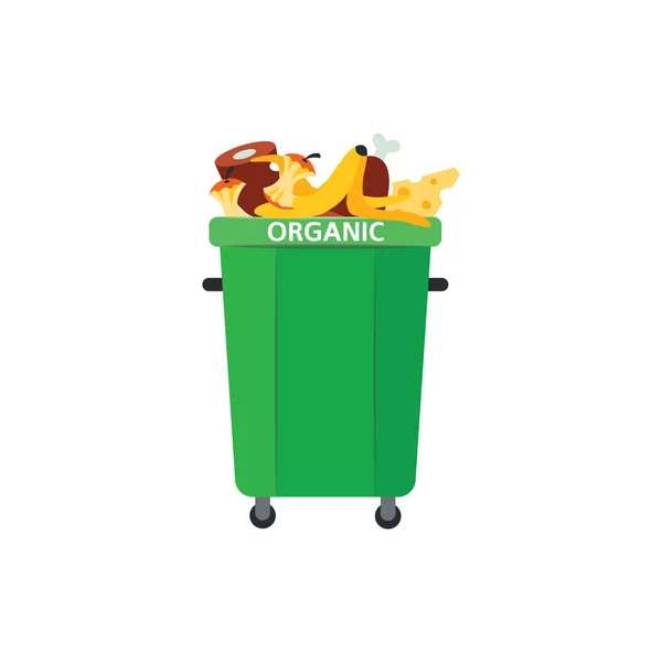 Kosza na odpadki organiczne w płaski na białym tle nieużytek. — Wektor stockowy