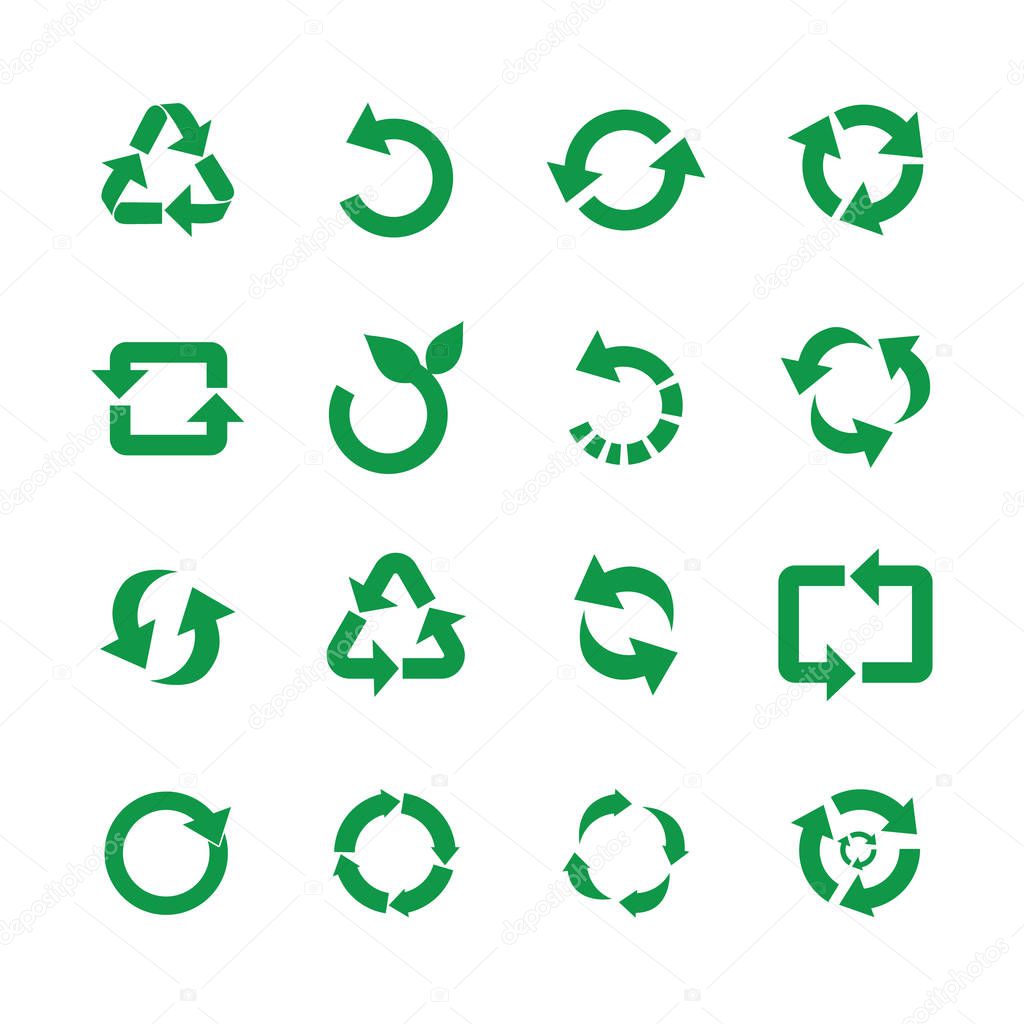Zero waste, reuse and recycle symbols vector illustration set.