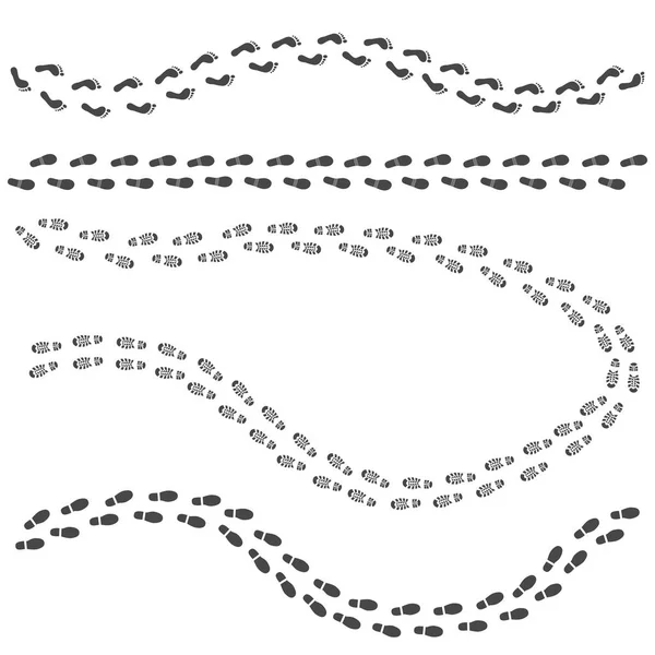 Набор векторных иллюстраций различных маршрутов следов черного человека . — стоковый вектор