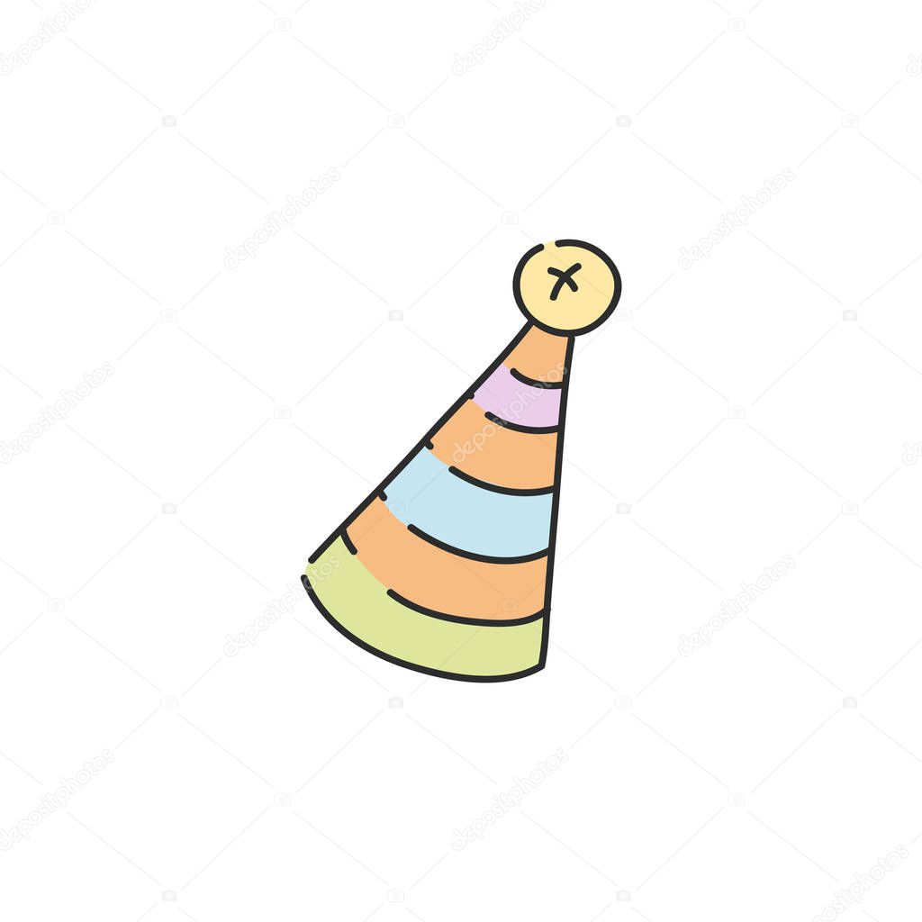 Vector illustration of party cone hat isolated on white background.
