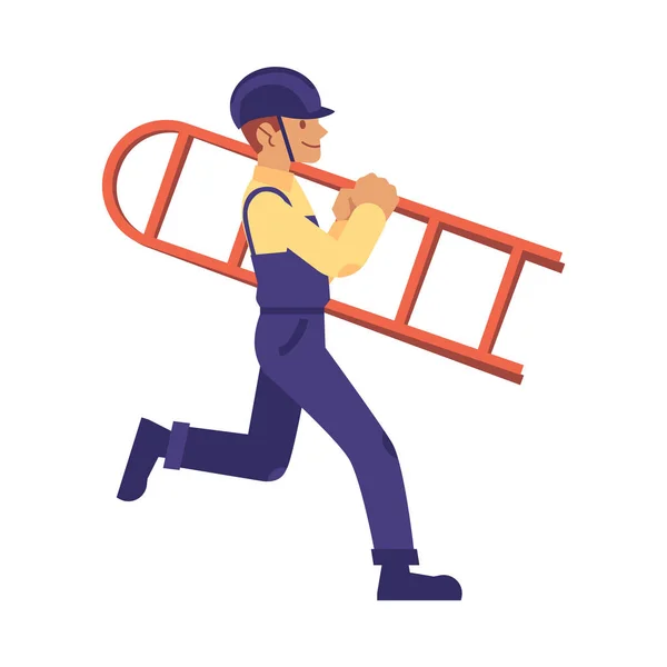 Vector construction work man ladder in uniform — Stock Vector