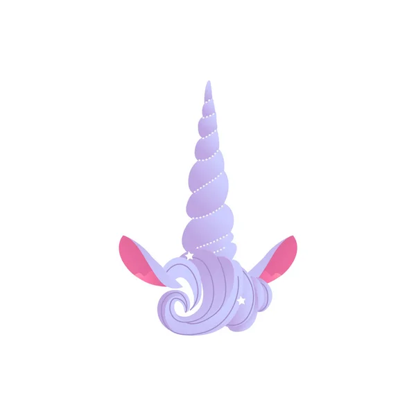 Unicorn purple horn with mane and ears vector illustration in cartoon style. — Stock Vector