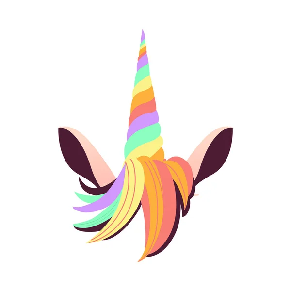 Unicorn rainbow colored horn with hair and ears vector illustration. — Stock Vector