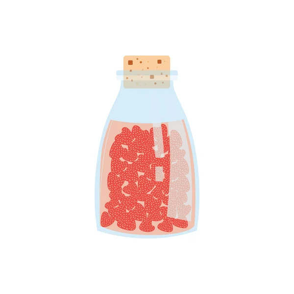 Γυάλινο βάζο με μαρμελάδα φράουλα σε επίπεδη στυλ που απομονώνονται σε λευκό φόντο. — Διανυσματικό Αρχείο