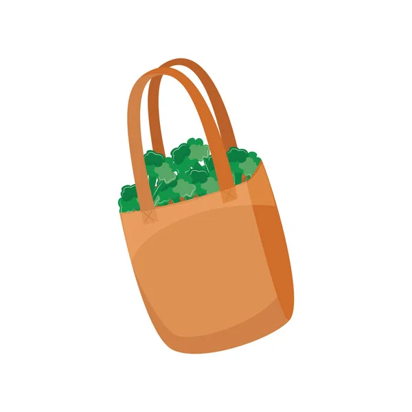 Shopping tygpåse med grön broccoli för återanvändning och noll avfall koncept. — Stock vektor