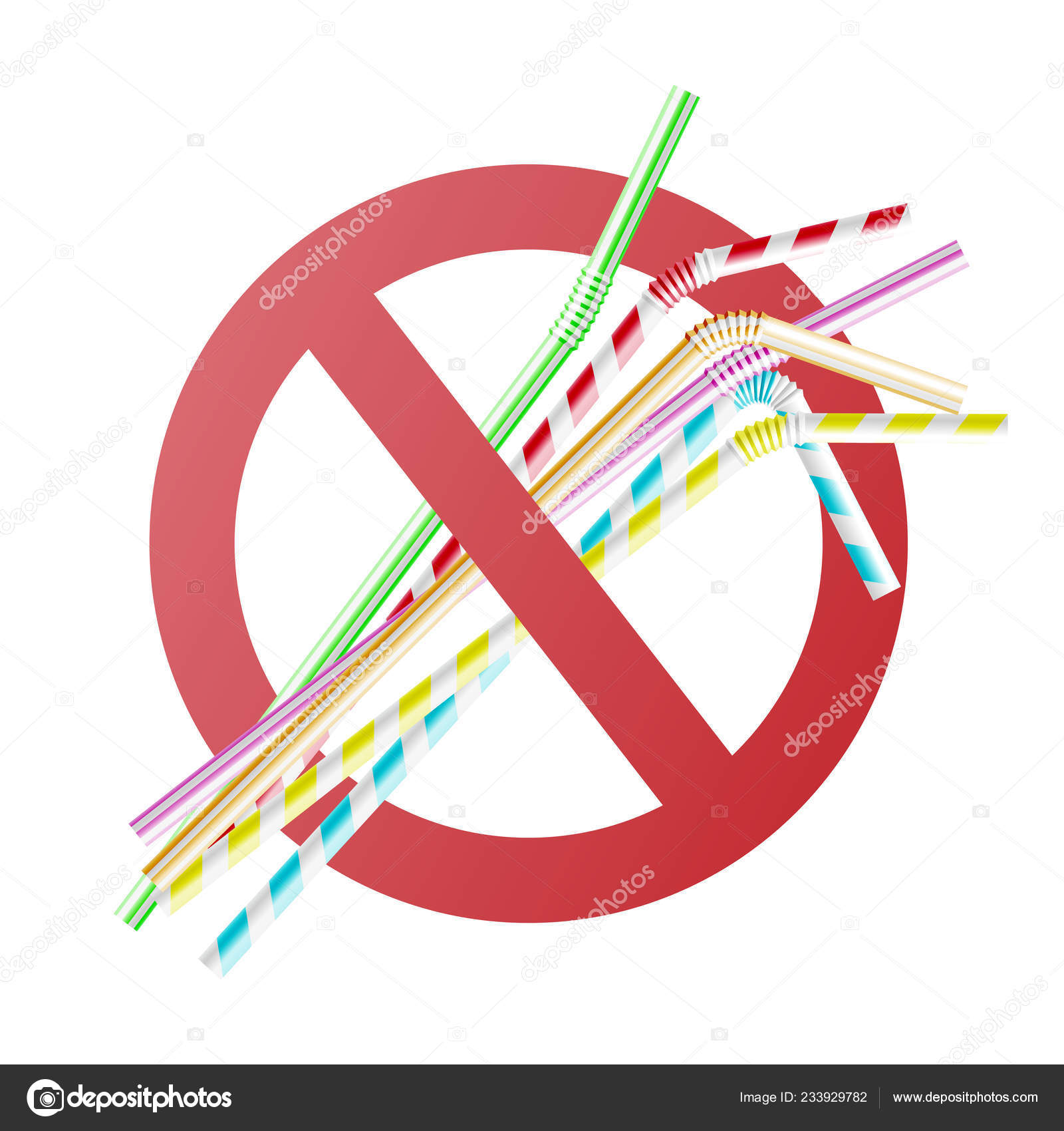 Vector no to plastic straw concept in cross circle — Stock Vector