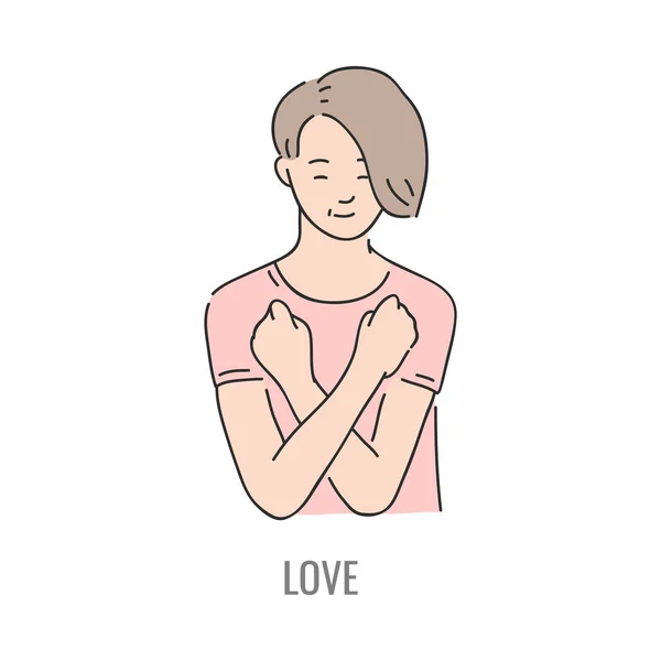 Vettore sordo muto linguaggio dei segni carattere gesto — Vettoriale Stock